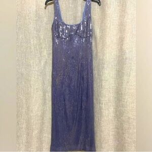 Anthropologie $168 Pilcro Sequin Slim Midi Dress (Blue) Size Large